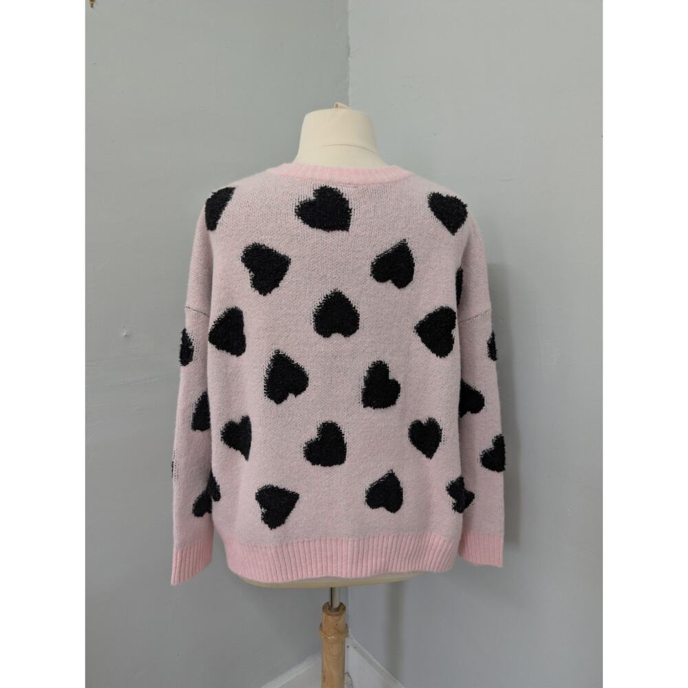 Torrid 2X Pink Sweater Black Hearts Long Sleeve Butter Cozy Soft Crew Neck - Picture 4 of 10